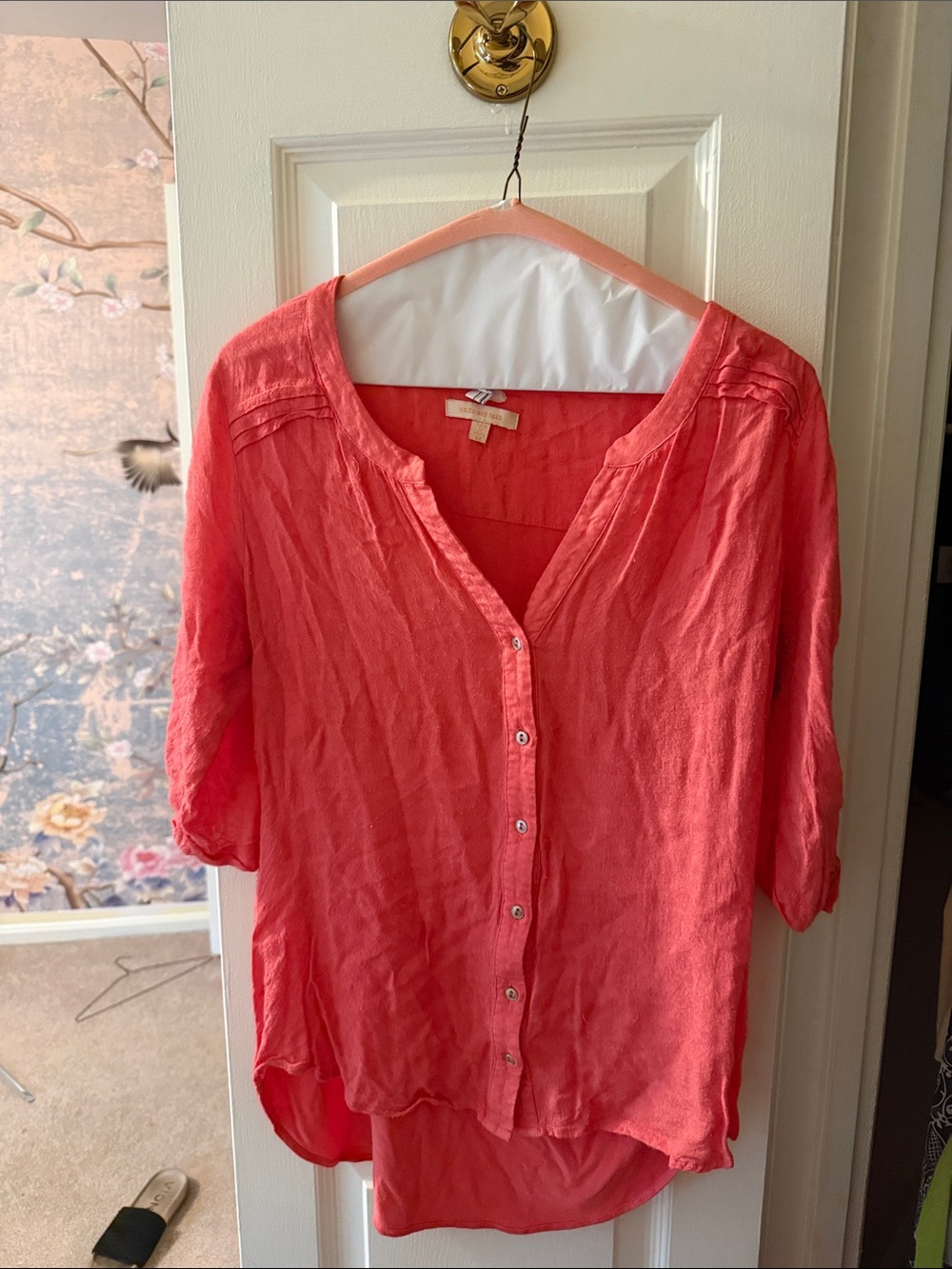 Skies Are Blue Coral Button-Front Women’s Blouse